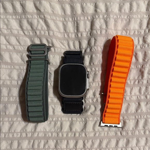 Apple Watch Ultra 1st Gen with Black Green and Orange Straps